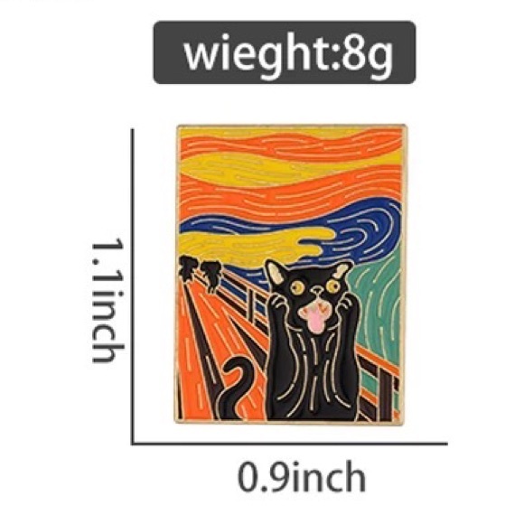 Black Cat Screaming Enamel Pin The Scream Painting Parody Artistic Cats Mom Gift - Picture 4 of 9